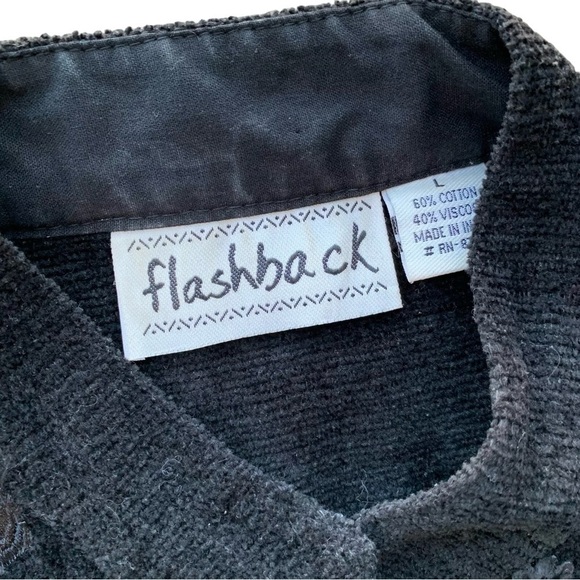 Flashback Tapestry Embroidered Beaded Buttoned Cotton Jacket Black Size Large - Picture 6 of 7